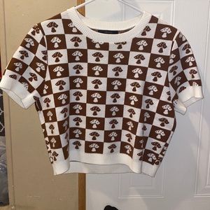 NWOT Forever21 Mushroom Checkered Sweater-Knit Tee